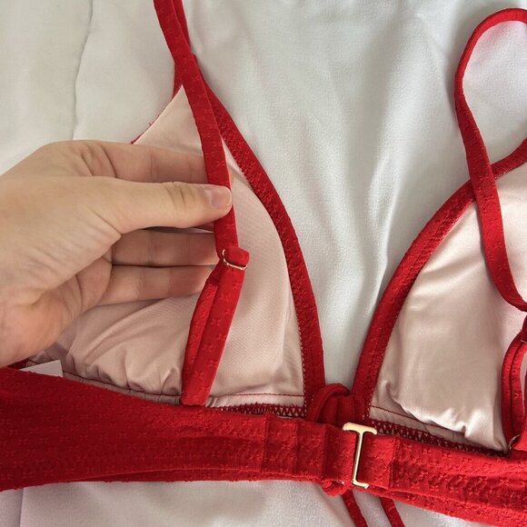 Shade & Shore Red Bikini Top Womens Medium M Longline Cinch Front Textured - Picture 4 of 7
